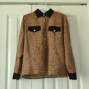 Leopard Print Button-Up Shirt with Black Accents